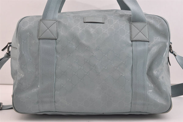 Authentic GUCCI Impreme 2Way Boston Bag GG PVC Leather 374769 Light Blue 5865J
