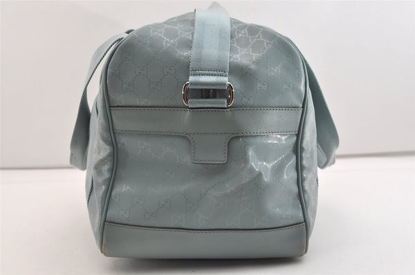 Authentic GUCCI Impreme 2Way Boston Bag GG PVC Leather 374769 Light Blue 5865J