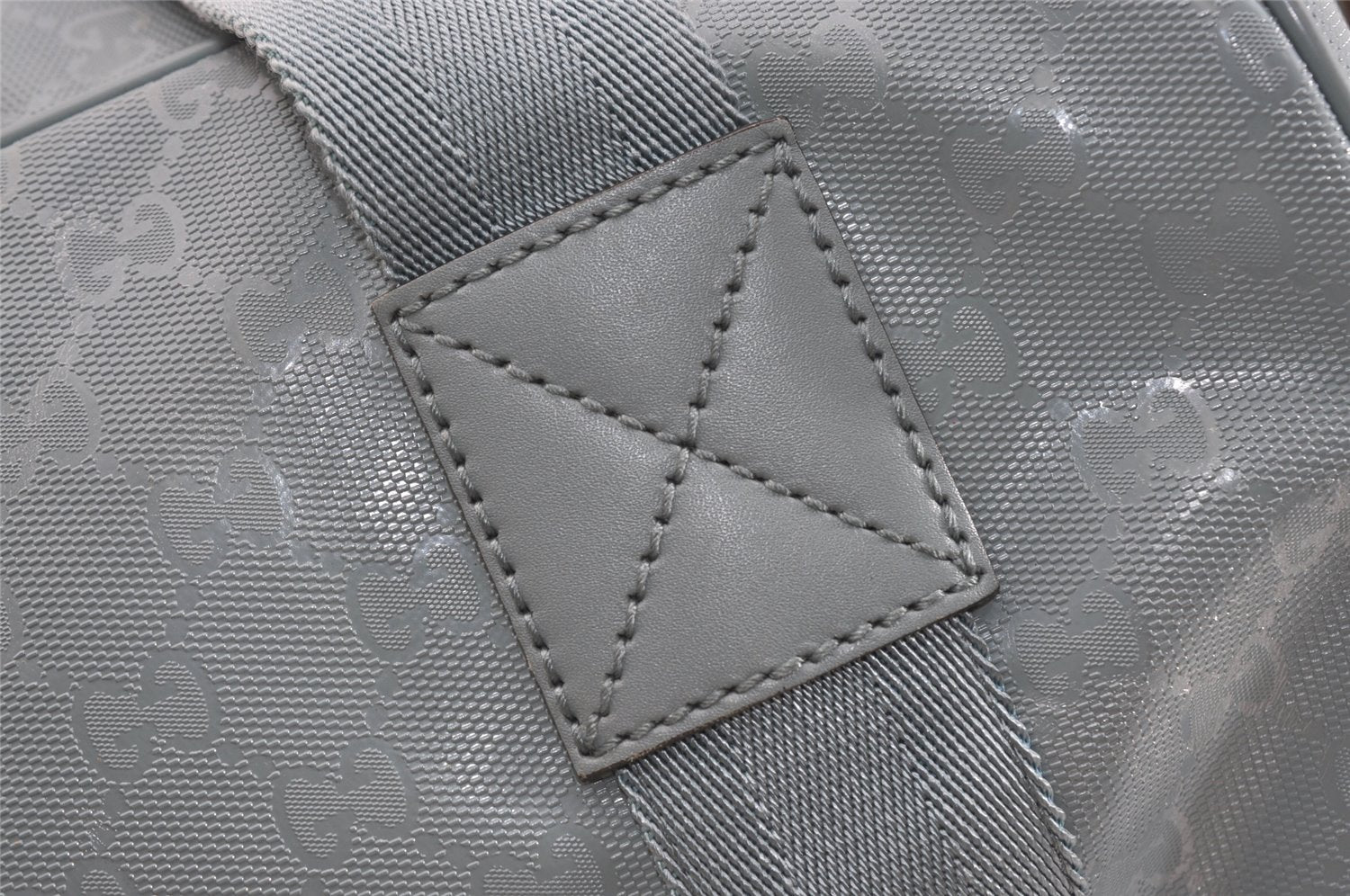 Authentic GUCCI Impreme 2Way Boston Bag GG PVC Leather 374769 Light Blue 5865J