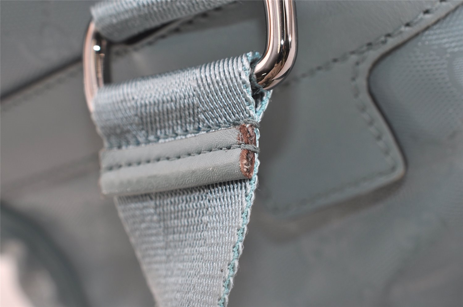 Authentic GUCCI Impreme 2Way Boston Bag GG PVC Leather 374769 Light Blue 5865J