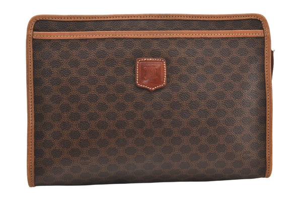 Authentic CELINE Macadam Blason Pattern Clutch Hand Bag PVC Leather Brown 5868K