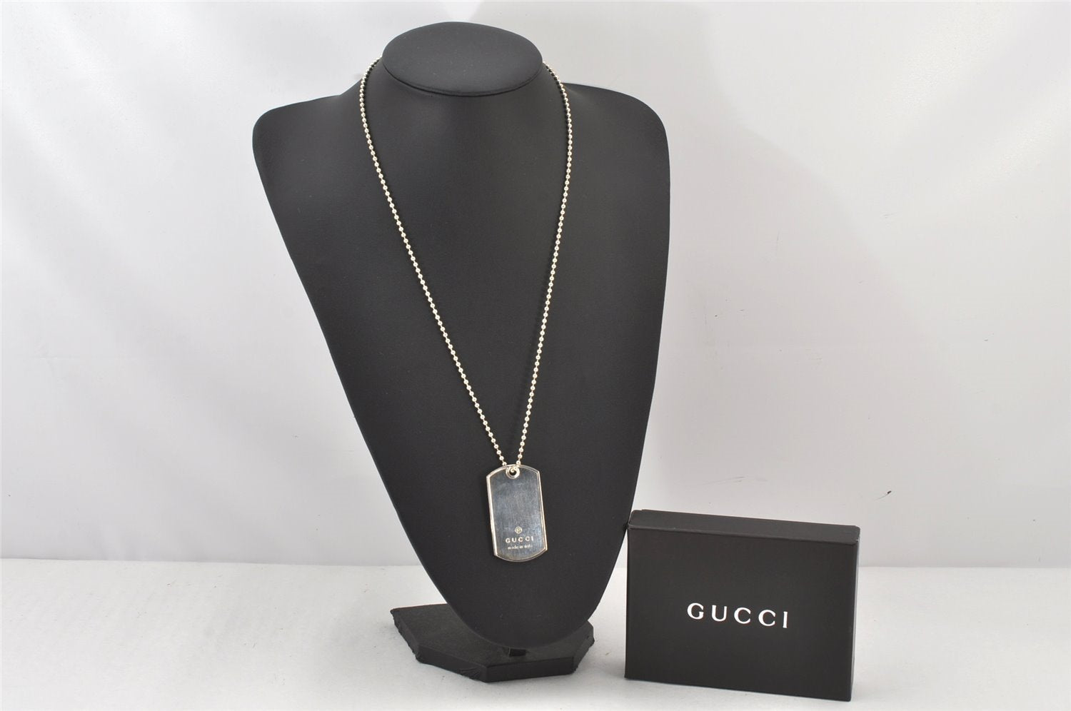 Authentic GUCCI Vintage Silver 925 Dog Tag Chain Necklace Box 5869K