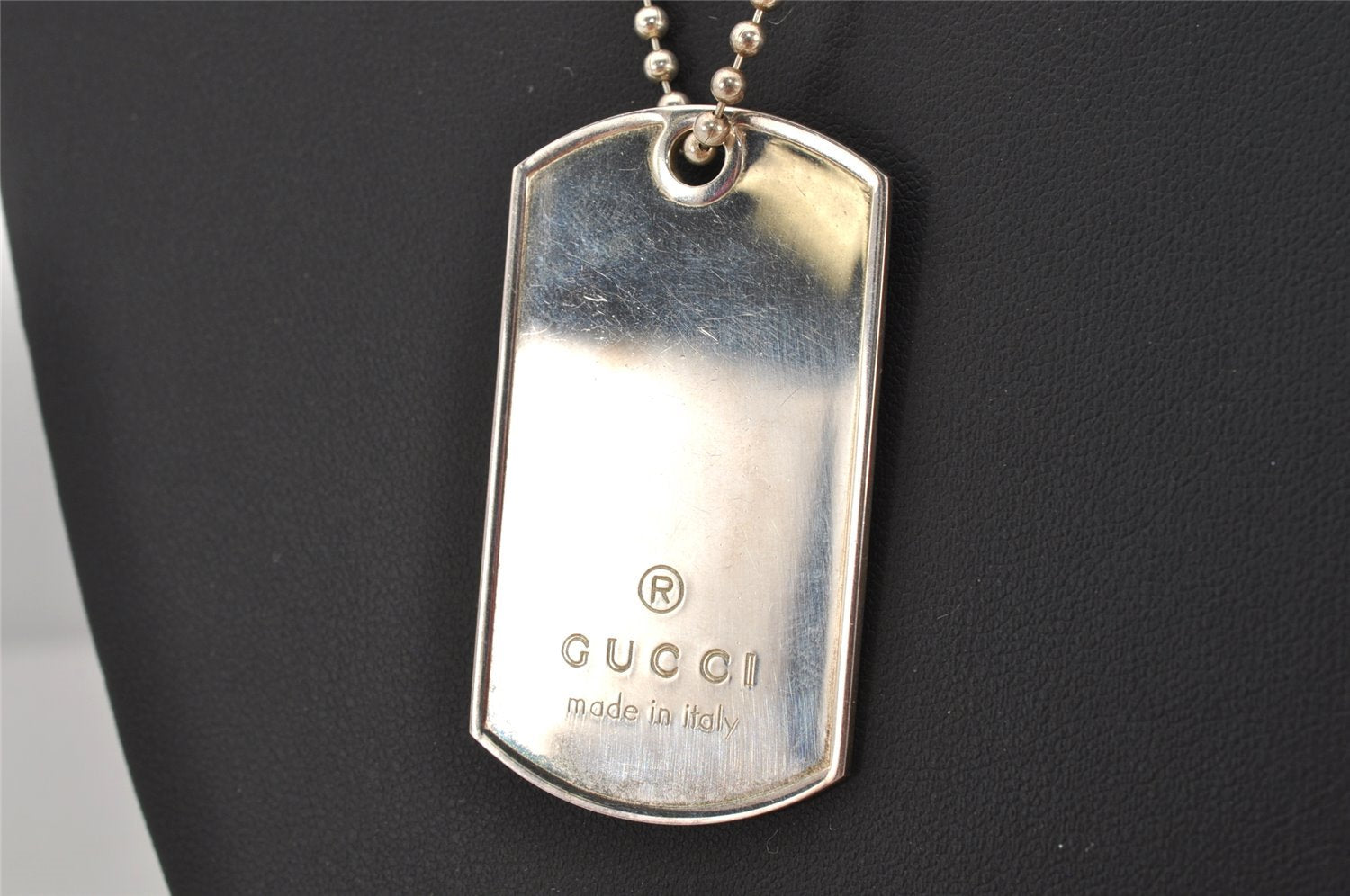 Authentic GUCCI Vintage Silver 925 Dog Tag Chain Necklace Box 5869K