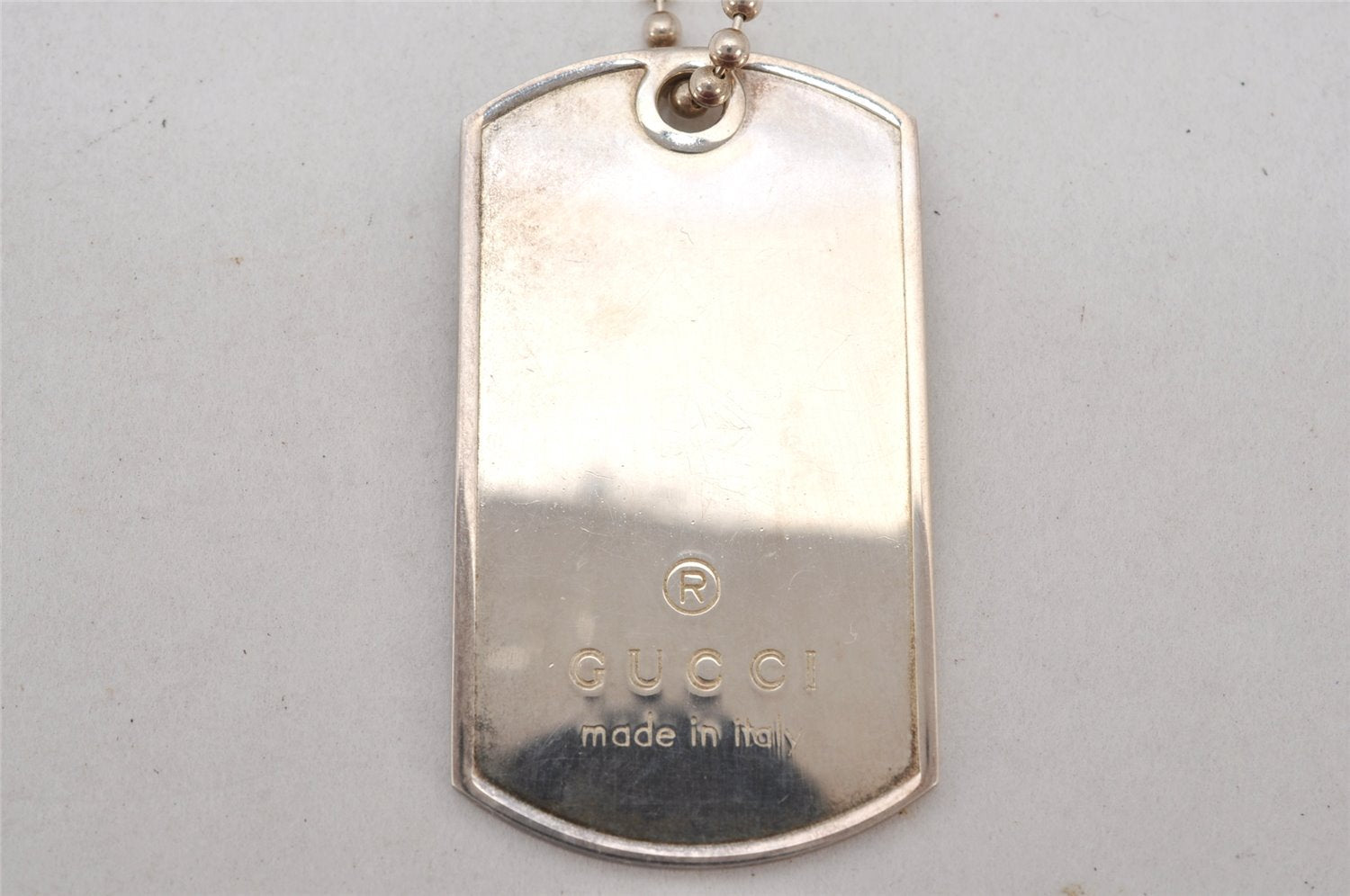 Authentic GUCCI Vintage Silver 925 Dog Tag Chain Necklace Box 5869K