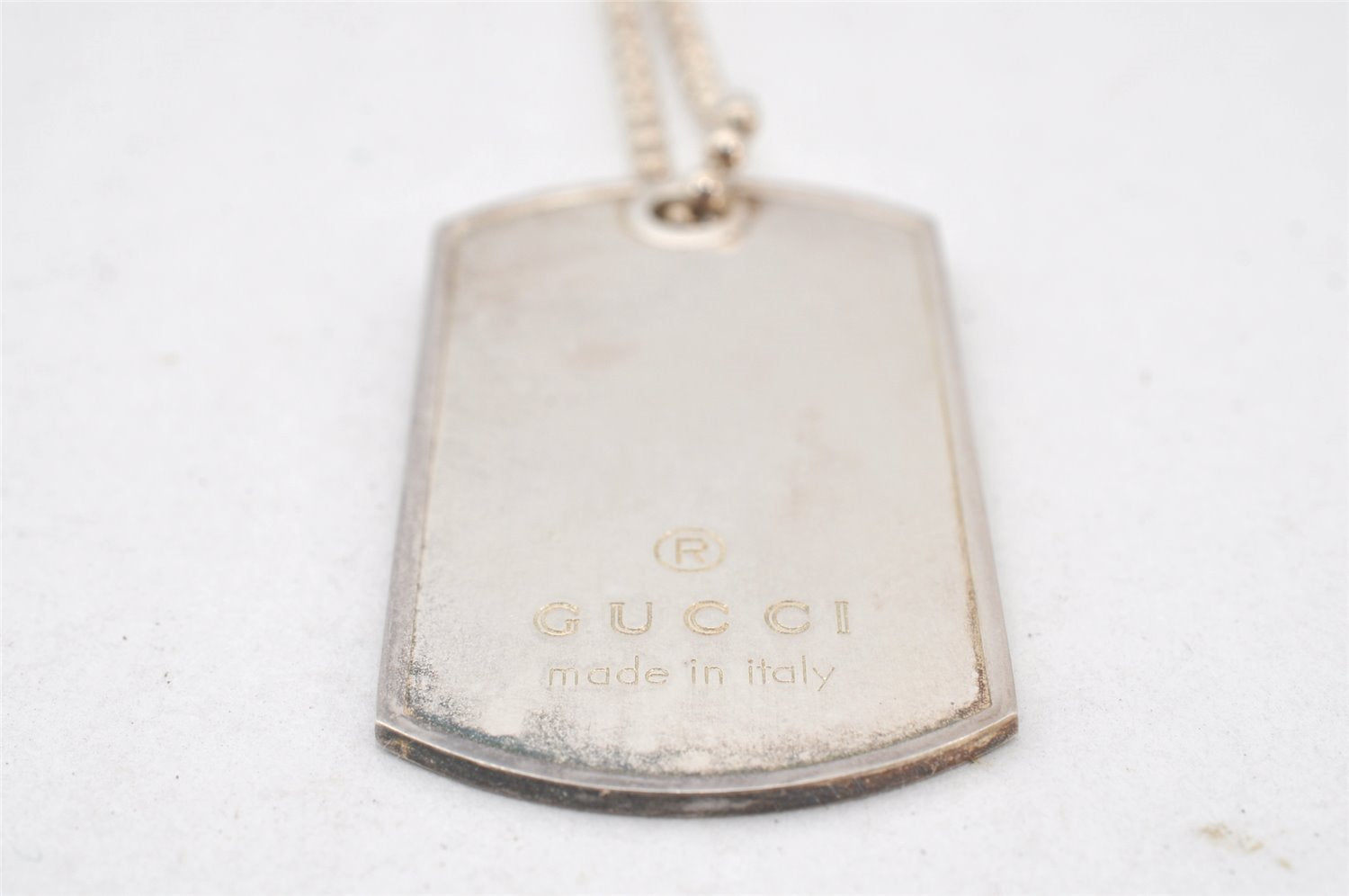 Authentic GUCCI Vintage Silver 925 Dog Tag Chain Necklace Box 5869K