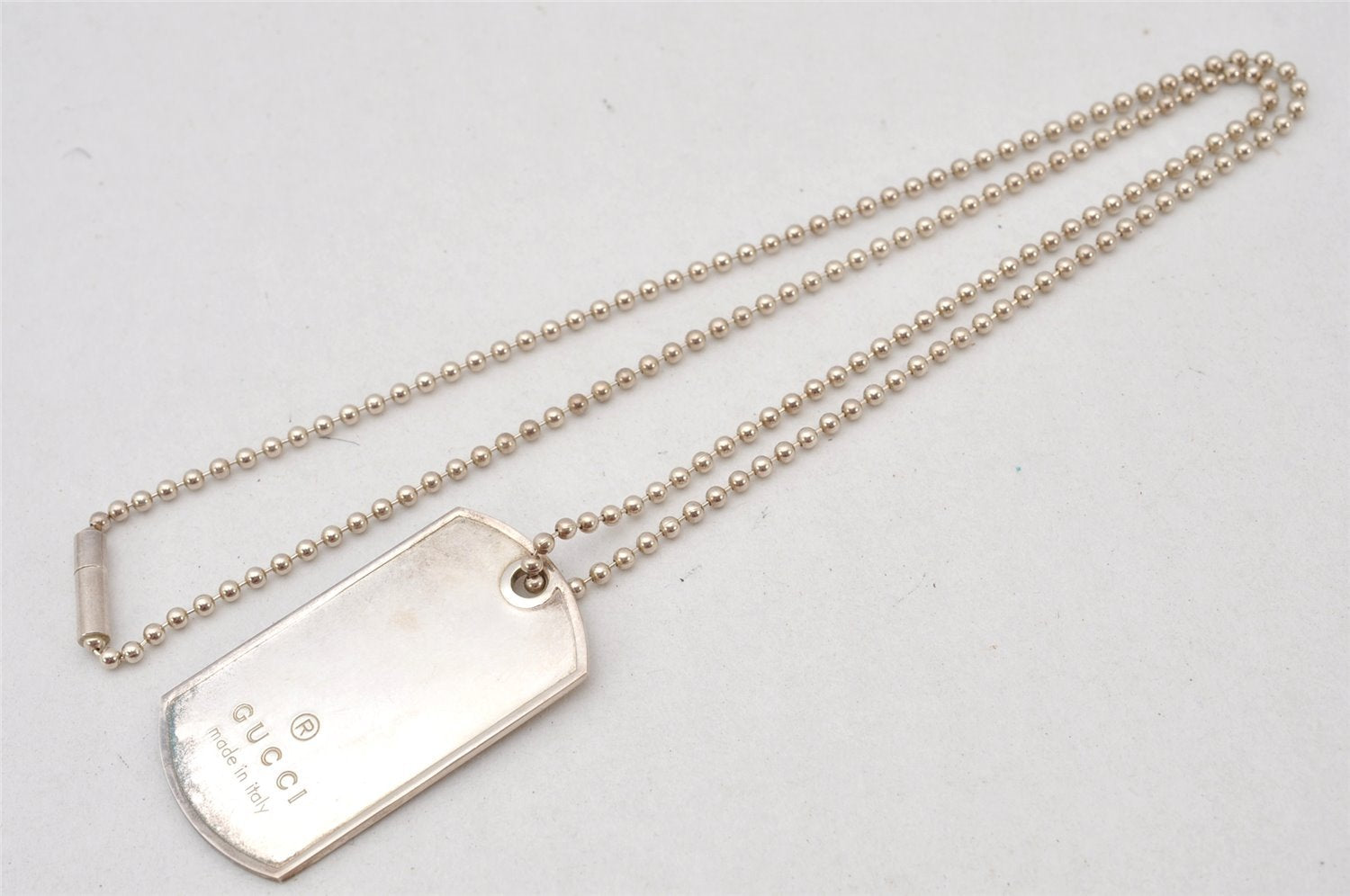 Authentic GUCCI Vintage Silver 925 Dog Tag Chain Necklace Box 5869K