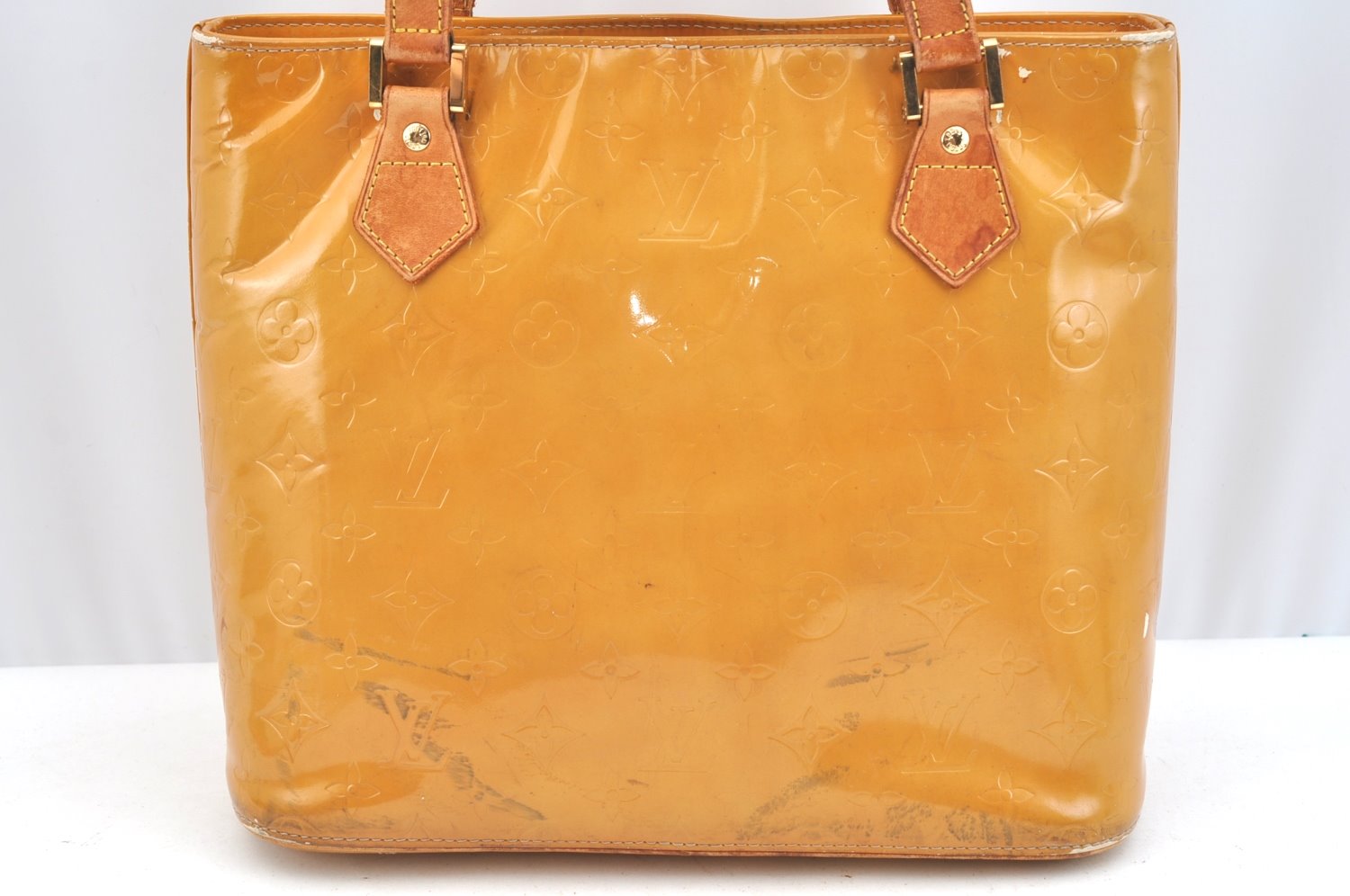 Authentic Louis Vuitton Vernis Houston Shoulder Hand Bag Yellow M91004 LV 5870H