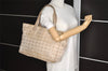 Authentic CHANEL New Travel Line Shoulder Tote Bag Nylon Leather Beige 5870I