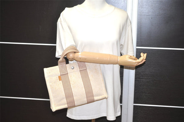 Authentic HERMES New Fourre Tout PM Hand Tote Bag Purse Canvas Beige 5871I