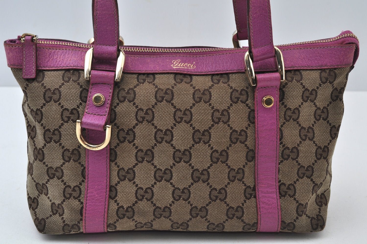 Authentic GUCCI Abbey Hand Tote Bag Purse GG Canvas Leather 141471 Brown 5872I