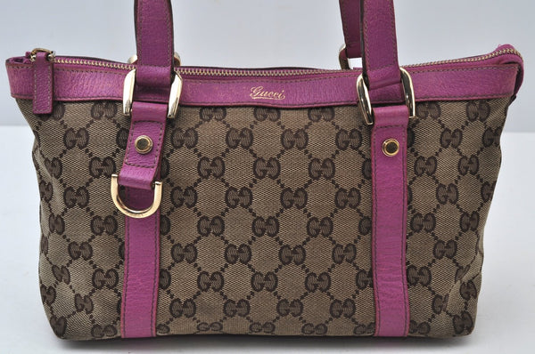 Authentic GUCCI Abbey Hand Tote Bag Purse GG Canvas Leather 141471 Brown 5872I