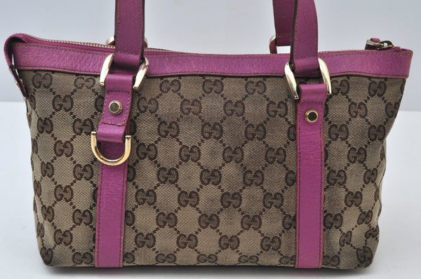 Authentic GUCCI Abbey Hand Tote Bag Purse GG Canvas Leather 141471 Brown 5872I