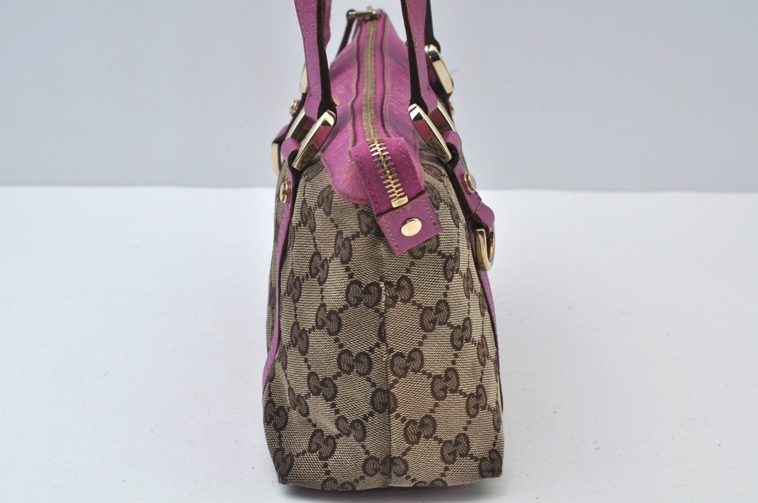 Authentic GUCCI Abbey Hand Tote Bag Purse GG Canvas Leather 141471 Brown 5872I