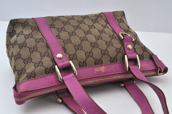 Authentic GUCCI Abbey Hand Tote Bag Purse GG Canvas Leather 141471 Brown 5872I