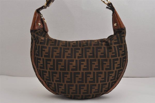 Authentic FENDI Vintage Zucca Shoulder Hand Bag Purse Canvas Leather Brown 5872J