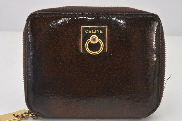 Authentic CELINE Vintage Enamel Coin Purse Pouch Brown 5872K