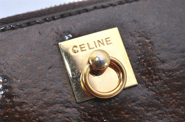 Authentic CELINE Vintage Enamel Coin Purse Pouch Brown 5872K