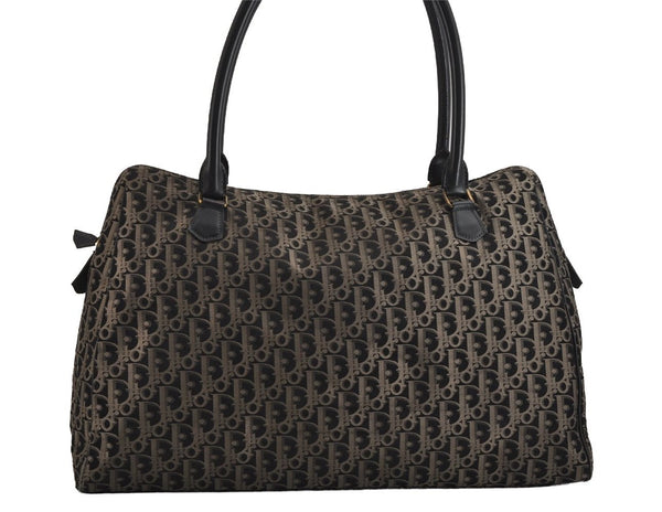 Authentic Christian Dior Trotter Boston Hand Bag Canvas Leather Black 5873J