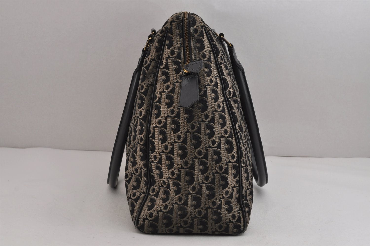 Authentic Christian Dior Trotter Boston Hand Bag Canvas Leather Black 5873J