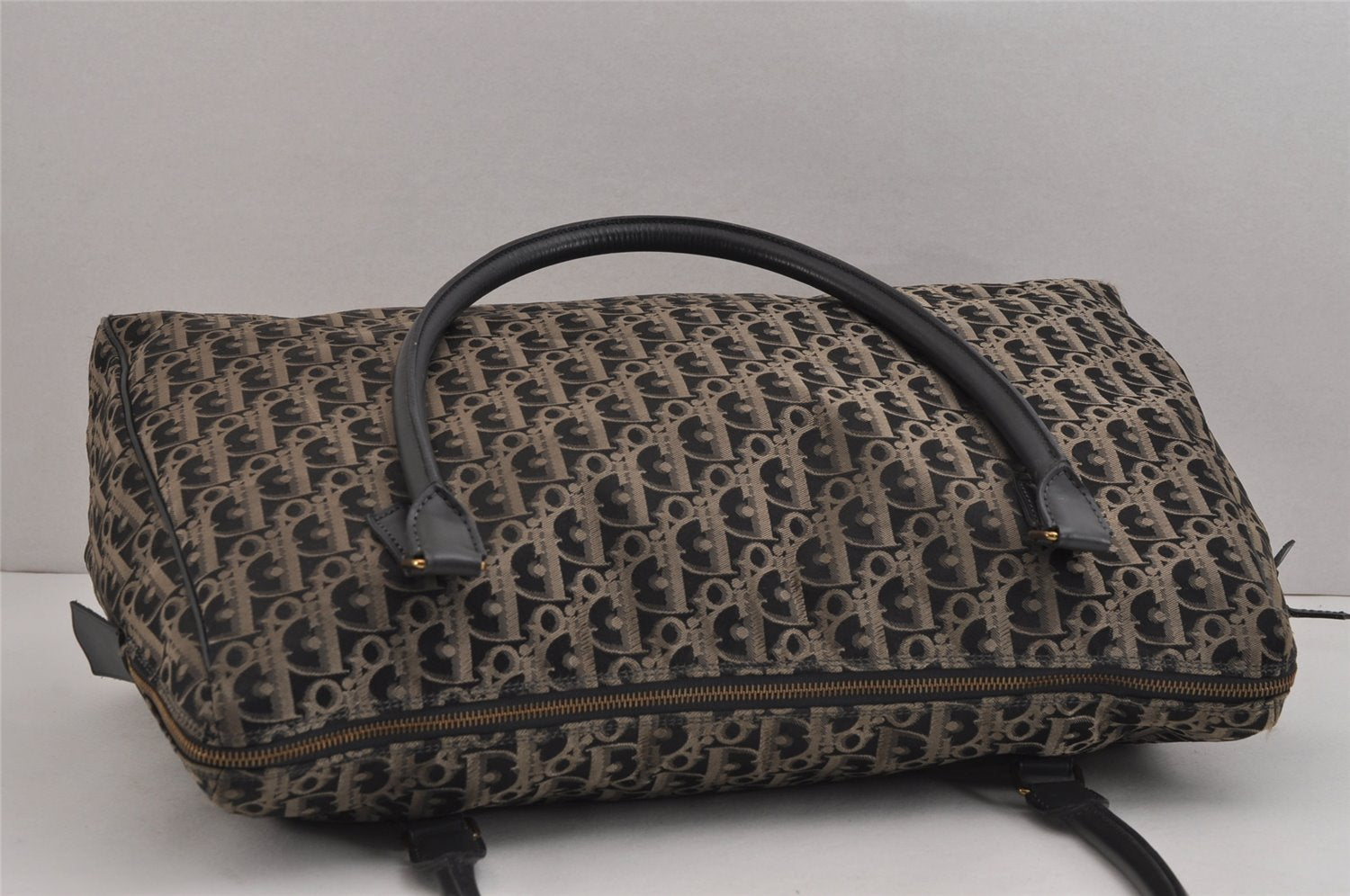 Authentic Christian Dior Trotter Boston Hand Bag Canvas Leather Black 5873J