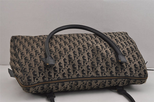 Authentic Christian Dior Trotter Boston Hand Bag Canvas Leather Black 5873J