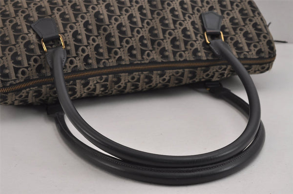Authentic Christian Dior Trotter Boston Hand Bag Canvas Leather Black 5873J