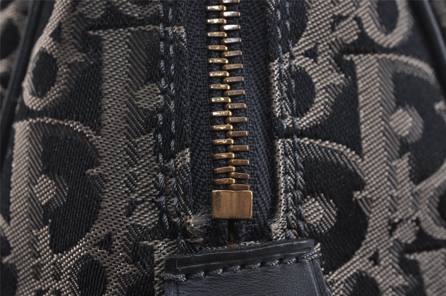 Authentic Christian Dior Trotter Boston Hand Bag Canvas Leather Black 5873J