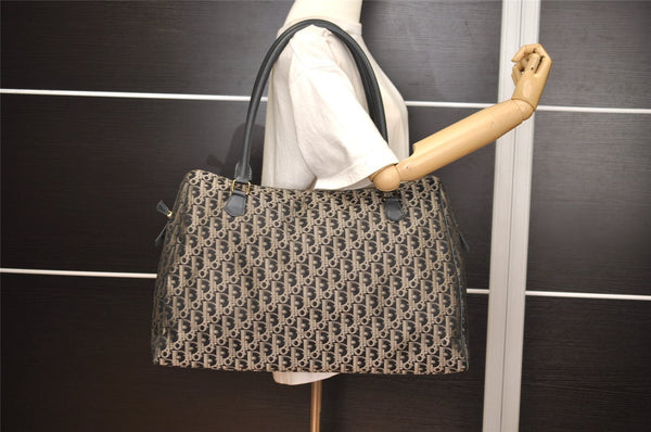 Authentic Christian Dior Trotter Boston Hand Bag Canvas Leather Black 5873J