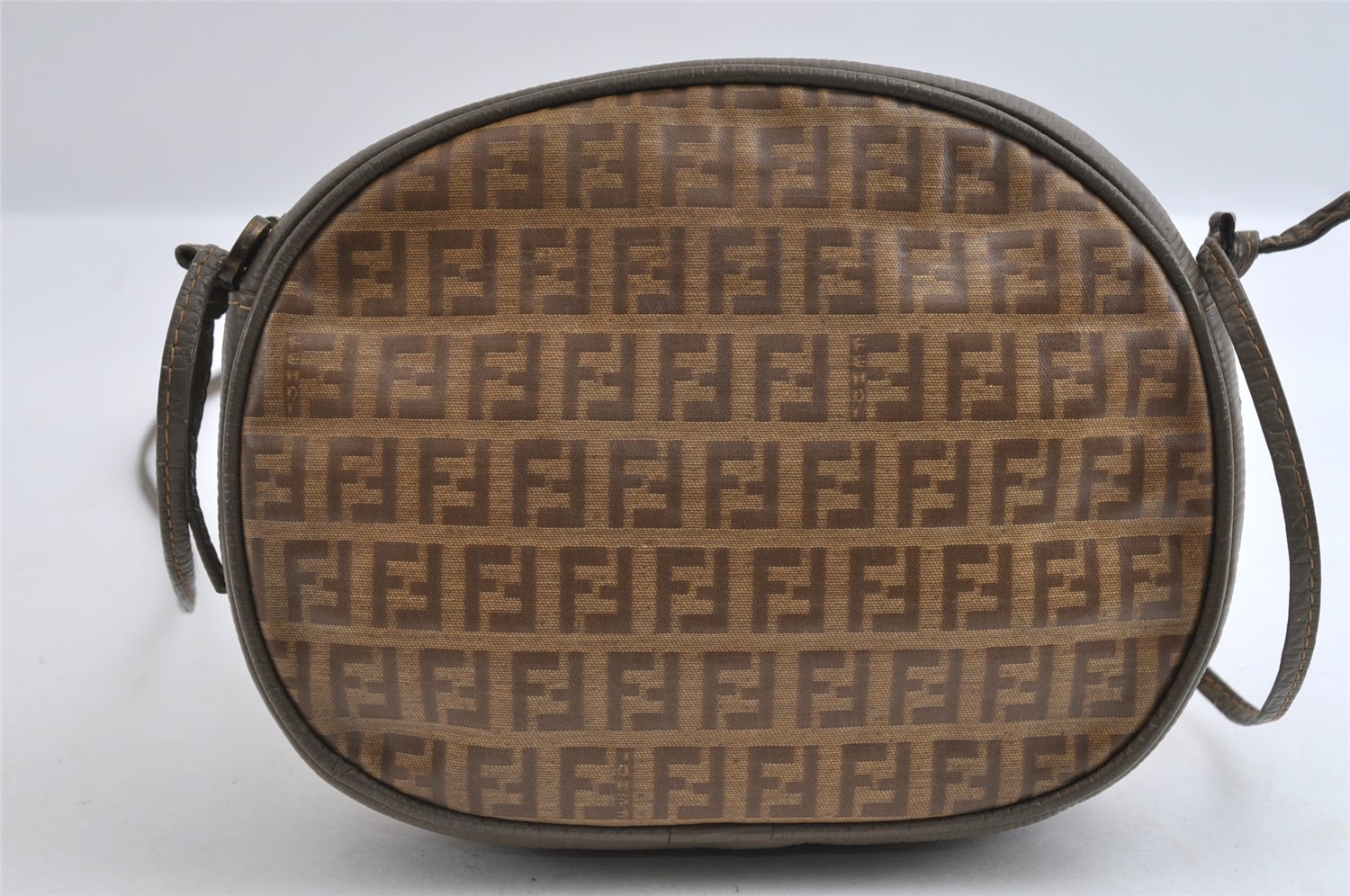 Authentic FENDI Zucchino Shoulder Cross Body Bag PVC Leather Brown Junk 5875I