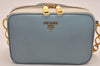 Auth PRADA Saffiano Leather Chain Wallet Shoulder Cross Bag Light Blue 5877J