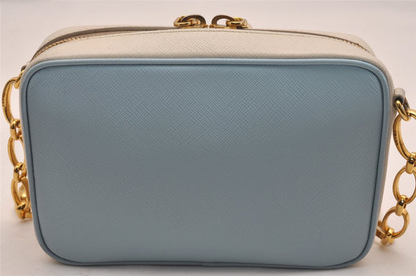 Auth PRADA Saffiano Leather Chain Wallet Shoulder Cross Bag Light Blue 5877J