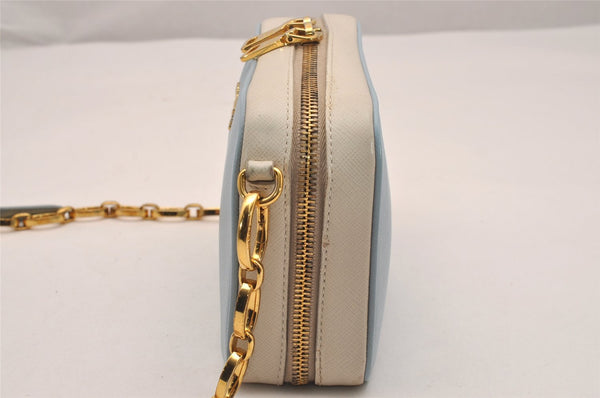 Auth PRADA Saffiano Leather Chain Wallet Shoulder Cross Bag Light Blue 5877J