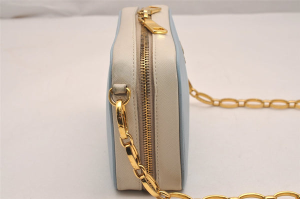 Auth PRADA Saffiano Leather Chain Wallet Shoulder Cross Bag Light Blue 5877J