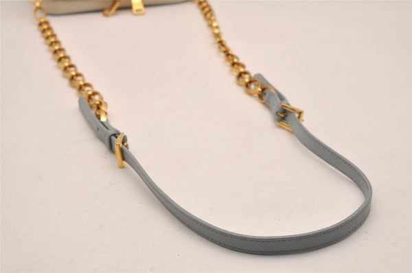 Auth PRADA Saffiano Leather Chain Wallet Shoulder Cross Bag Light Blue 5877J