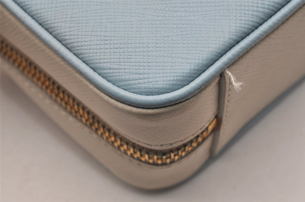 Auth PRADA Saffiano Leather Chain Wallet Shoulder Cross Bag Light Blue 5877J