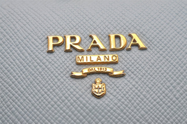 Auth PRADA Saffiano Leather Chain Wallet Shoulder Cross Bag Light Blue 5877J