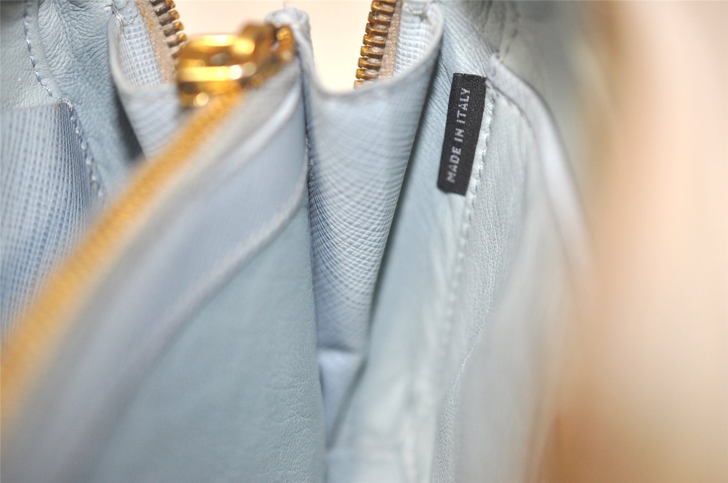 Auth PRADA Saffiano Leather Chain Wallet Shoulder Cross Bag Light Blue 5877J