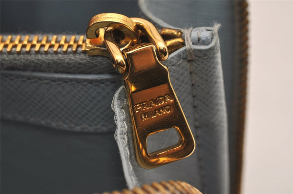 Auth PRADA Saffiano Leather Chain Wallet Shoulder Cross Bag Light Blue 5877J