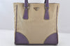 Authentic PRADA Vintage Canvas Leather Tote Hand Bag Beige Purple 5878K