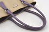 Authentic PRADA Vintage Canvas Leather Tote Hand Bag Beige Purple 5878K