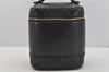 Authentic CHANEL Calf Skin Bicolore Vanity Hand Bag Purse Black CC Logo 5880J