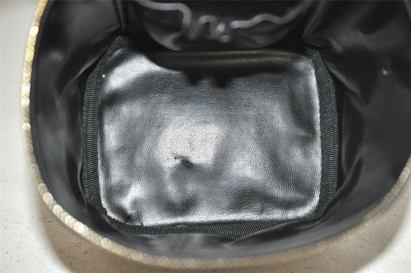 Authentic CHANEL Calf Skin Bicolore Vanity Hand Bag Purse Black CC Logo 5880J