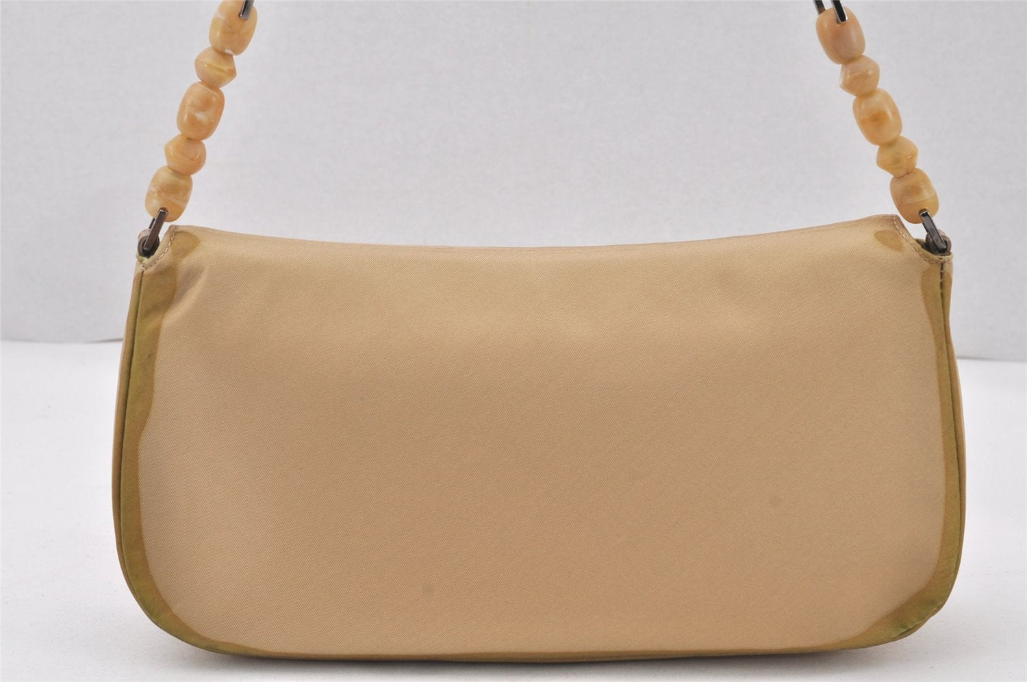 Authentic Christian Dior Maris Pearl Shoulder Hand Bag Nylon Leather Beige 5880K