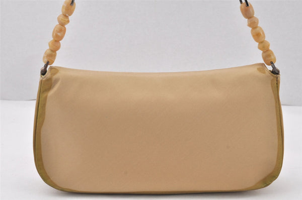 Authentic Christian Dior Maris Pearl Shoulder Hand Bag Nylon Leather Beige 5880K