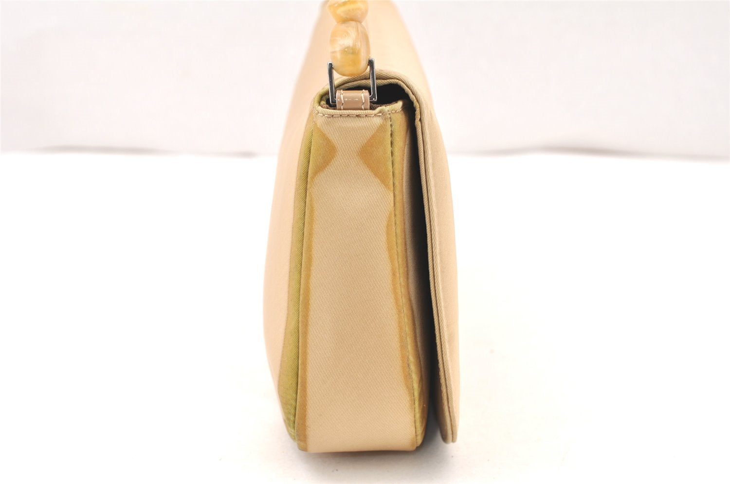 Authentic Christian Dior Maris Pearl Shoulder Hand Bag Nylon Leather Beige 5880K