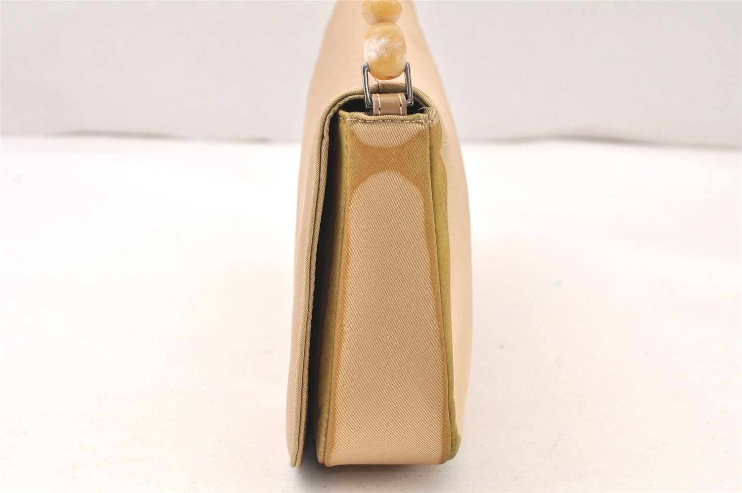 Authentic Christian Dior Maris Pearl Shoulder Hand Bag Nylon Leather Beige 5880K