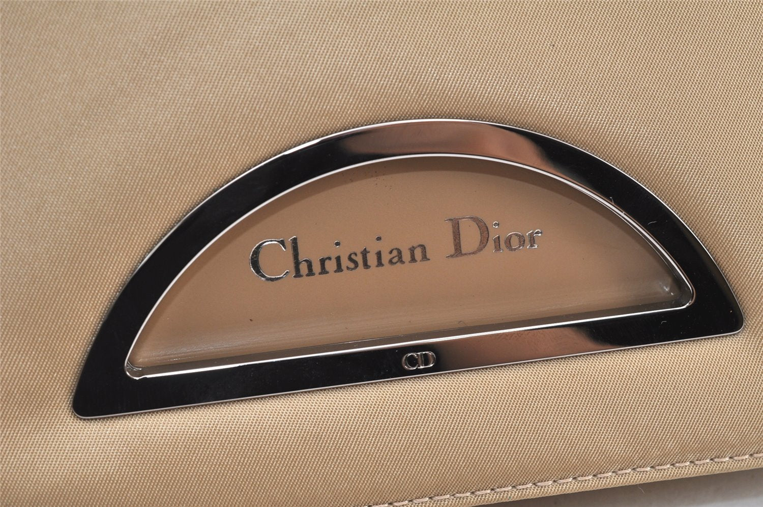 Authentic Christian Dior Maris Pearl Shoulder Hand Bag Nylon Leather Beige 5880K