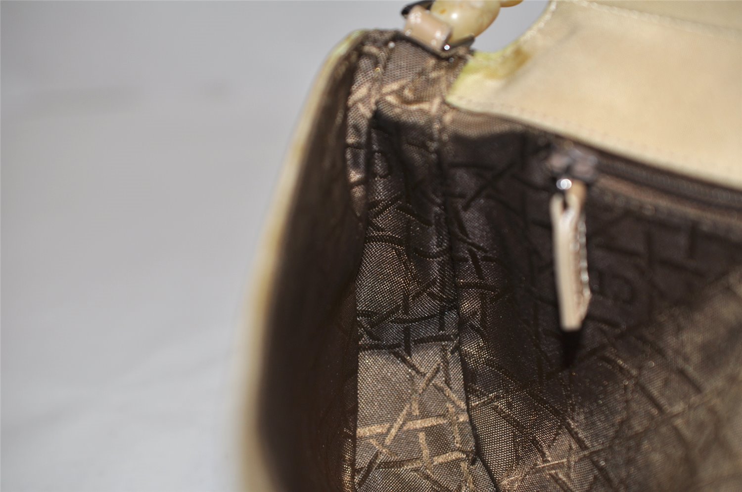Authentic Christian Dior Maris Pearl Shoulder Hand Bag Nylon Leather Beige 5880K