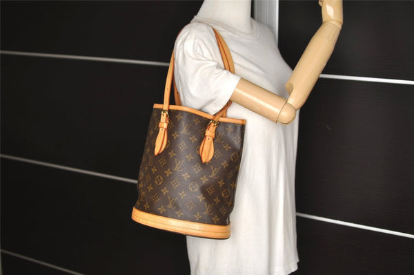 Authentic Louis Vuitton Monogram Bucket PM Shoulder Tote Bag M42238 Junk 5881J