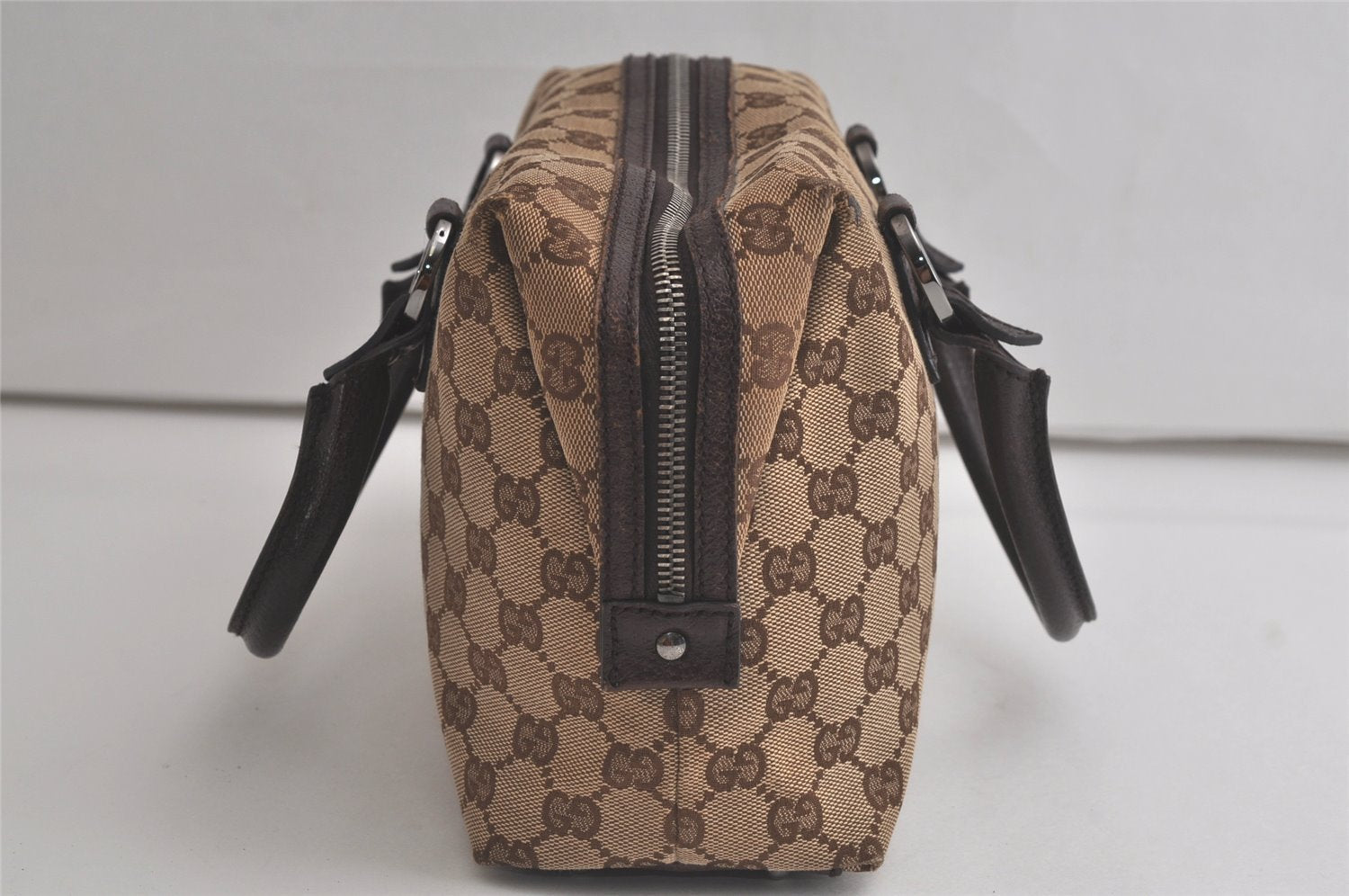 Authentic GUCCI Hand Boston Bag Purse GG Canvas Leather 113009 Brown 5881K